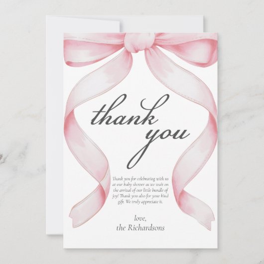 Pink Bow Baby Dusche Danke Karte (Vorderseite)