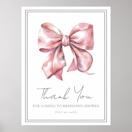 Pink Bow Baby Dusche Danke Poster (Vorne)