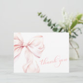 Pink Bow Baby Dusche Dankeskarte (Stehend Vorderseite)