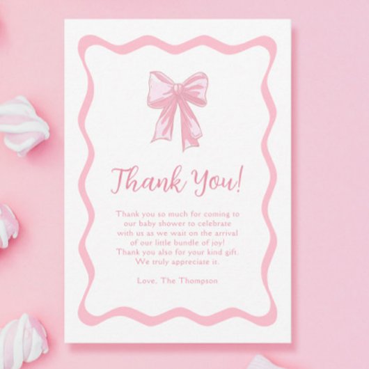 Pink Bow Baby Dusche Dankeskarte