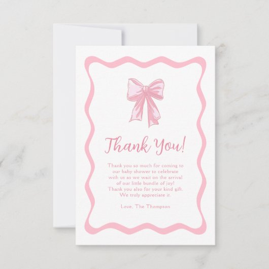 Pink Bow Baby Dusche Dankeskarte (Vorderseite)