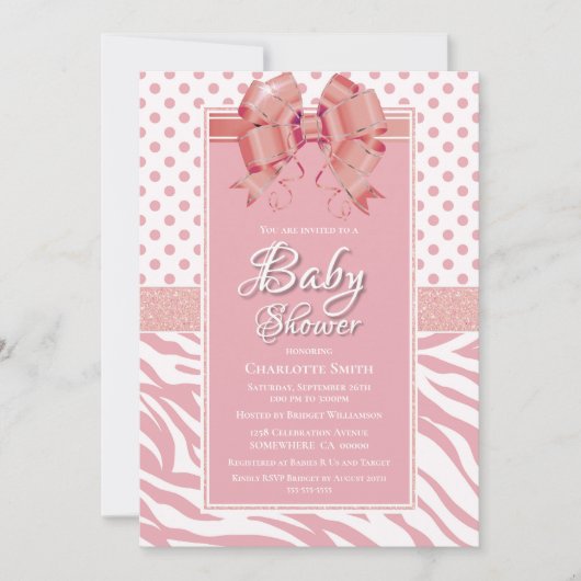 Pink Bow Baby Dusche Einladung (Vorderseite)
