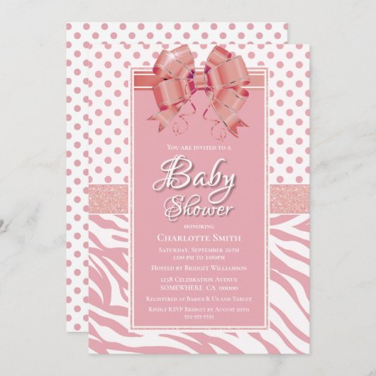 Pink Bow Baby Dusche Einladung (Vorne/Hinten)