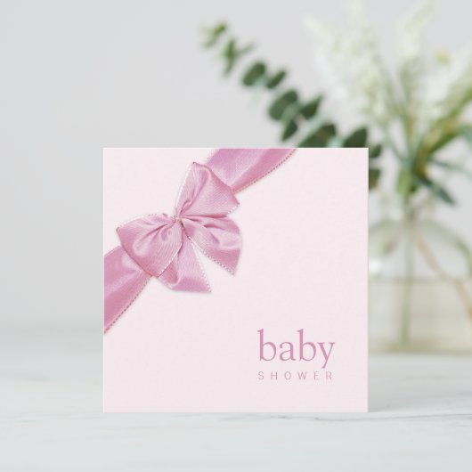 Pink Bow Baby Dusche Einladung (Stehend Vorderseite)