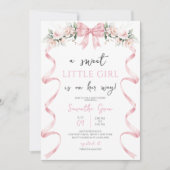 Pink Bow Baby Dusche Einladung (Vorderseite)