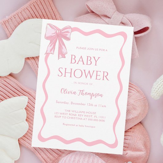 Pink Bow Baby Dusche Einladung