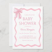 Pink Bow Baby Dusche Einladung (Vorderseite)
