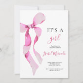 Pink Bow Baby Dusche Einladung (Vorderseite)