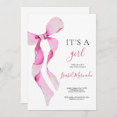 Pink Bow Baby Dusche Einladung (Vorne/Hinten)