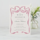 Pink Bow Baby Dusche Einladung (Stehend Vorderseite)