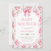 Pink Bow Baby Dusche Einladung (Vorderseite)