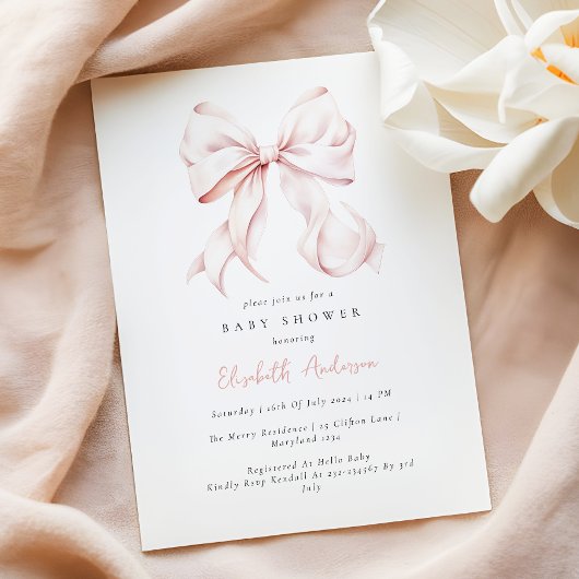 Pink Bow Baby Dusche Einladung - Karo Rechtschreib