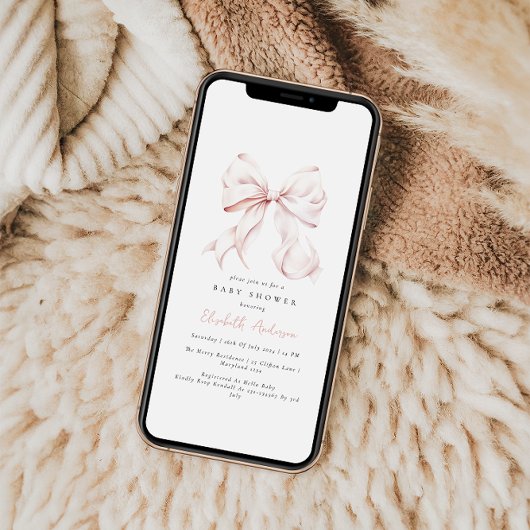 Pink Bow Baby Dusche Einladung - Karo Rechtschreib