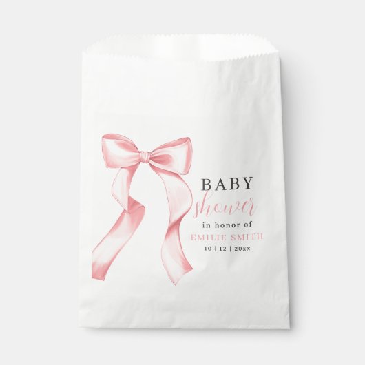 Pink Bow Baby Dusche Einladung, rosa Coquette Geschenktütchen (Vorderseite)