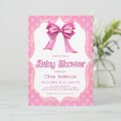 Pink Bow Baby Dusche Elegante Einladung (Stehend Vorderseite)
