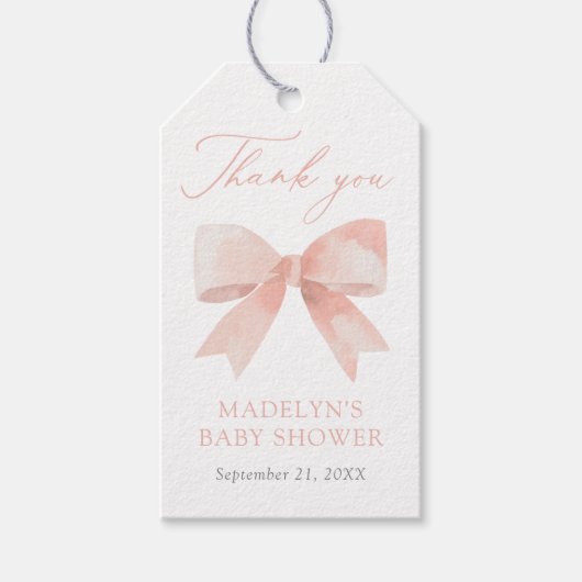Pink Bow Baby Dusche Geschenkanhänger (Vorderseite)