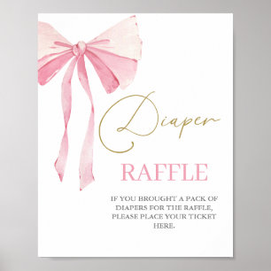 Pink Bow Baby Dusche Girl Diaper Raffle-Zeichen Poster