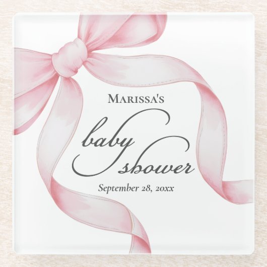 Pink Bow Baby Dusche Glasuntersetzer (Vorderseite)