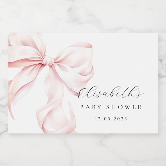Pink Bow Baby Dusche Mini Champagne Labels Schaumweinetikett (Einzelnes Label)