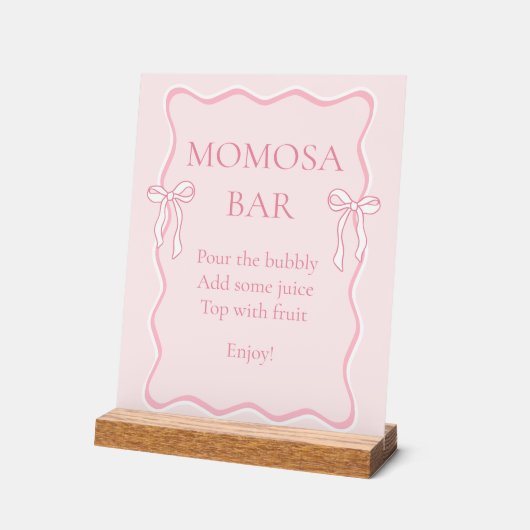 Pink Bow Baby Dusche Momosa Bar Acrylschild (Winkel)