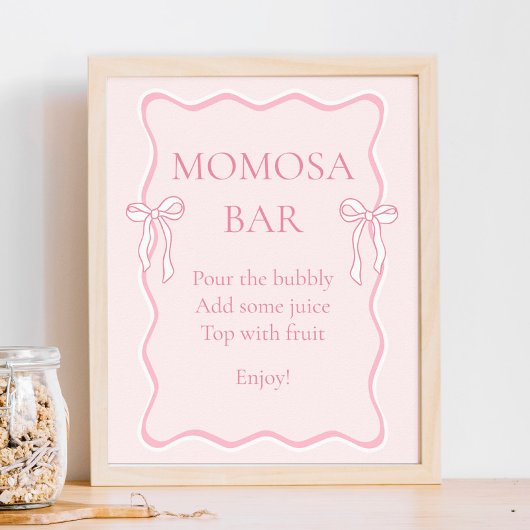 Pink Bow Baby Dusche Momosa Bar Poster