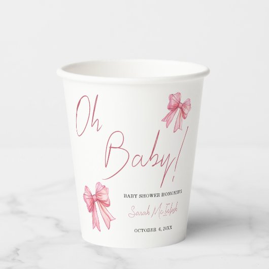 Pink Bow Baby Dusche Pappbecher (Vorderseite)