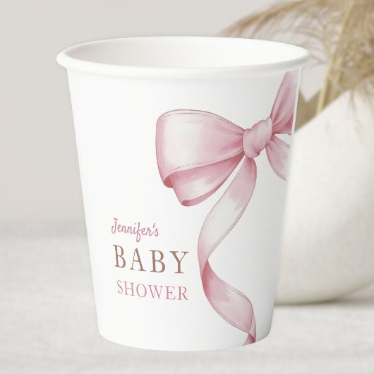 Pink Bow Baby Dusche Pappbecher
