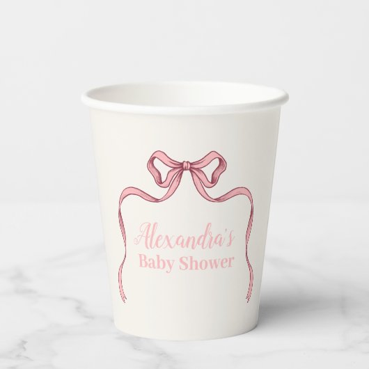 Pink Bow Baby Dusche Pappbecher (Rückseite)