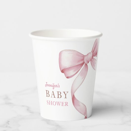 Pink Bow Baby Dusche Pappbecher (Rückseite)