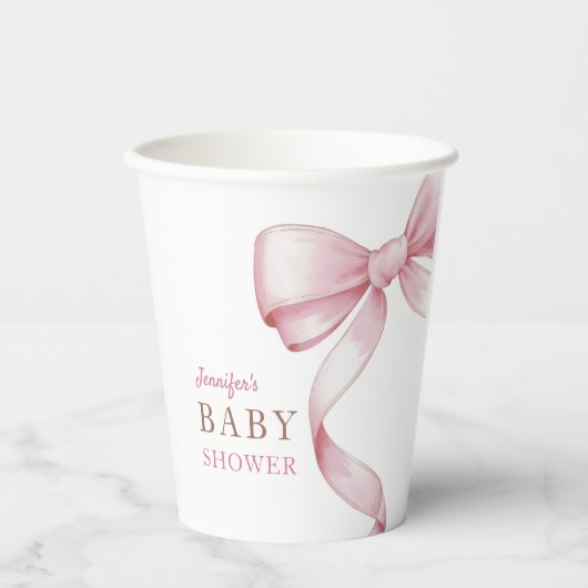 Pink Bow Baby Dusche Pappbecher (Vorderseite)