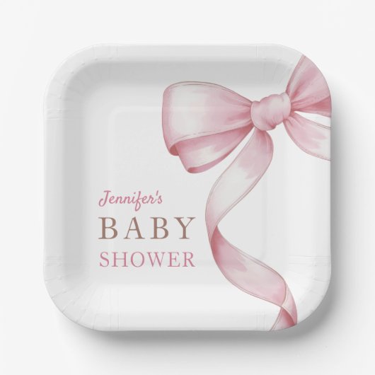 Pink Bow Baby Dusche Pappteller (Vorderseite)