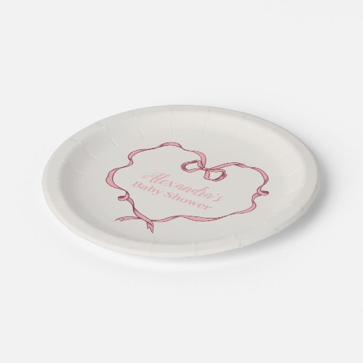 Pink Bow Baby Dusche Pappteller (Schrägansicht)