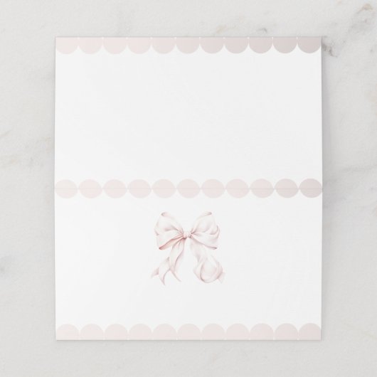 Pink Bow Baby Dusche Platzkarten (Außenseite Aufgefaltet)