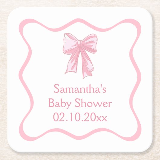 Pink Bow Baby Dusche Rechteckiger Pappuntersetzer (Vorderseite)