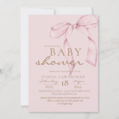 Pink Bow Baby Dusche Rosa Einladung (Vorderseite)