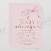 Pink Bow Baby Dusche Rosa Einladung (Vorne/Hinten)