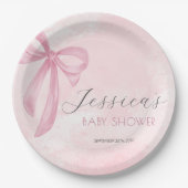 Pink Bow Baby Dusche Rosa Wasserfarbe Pappteller (Vorderseite)
