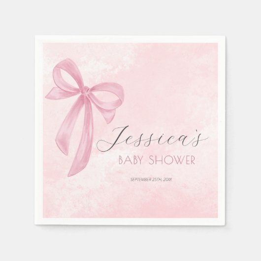 Pink Bow Baby Dusche Rosa Wasserfarbe Serviette (Vorderseite)