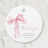 Pink Bow Baby Dusche Runde Gefallen Blush Ribbon Geschenkanhänger (Vorderseite)