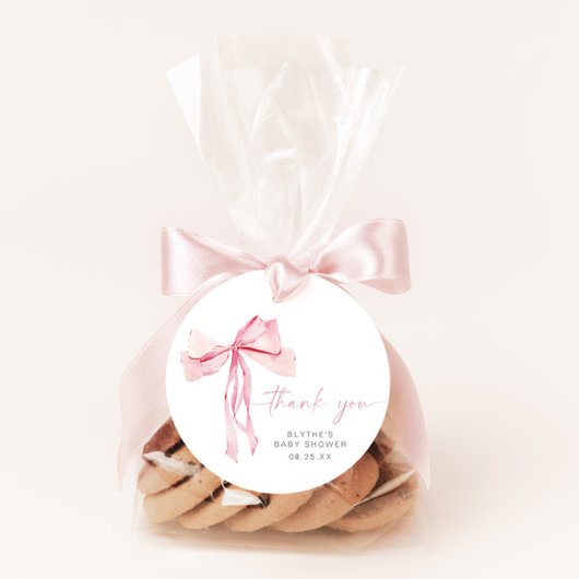 Pink Bow Baby Dusche Runde Gefallen Blush Ribbon Geschenkanhänger