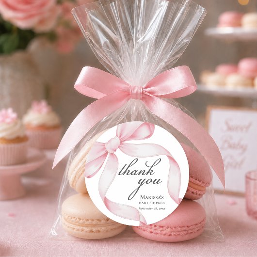 Pink Bow Baby Dusche Runder Aufkleber