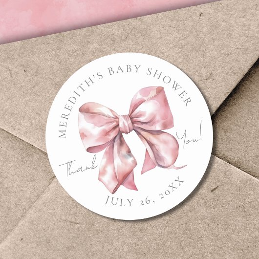 Pink Bow Baby Dusche Runder Aufkleber