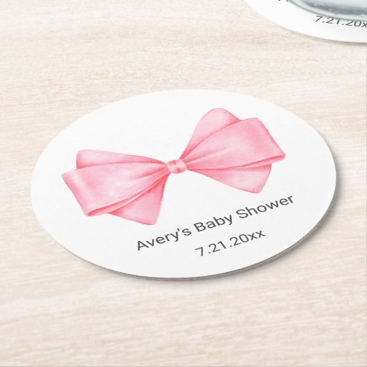 Pink Bow Baby Dusche Runder Pappuntersetzer (Angewinkelt)