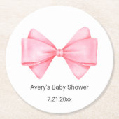 Pink Bow Baby Dusche Runder Pappuntersetzer (Vorderseite)