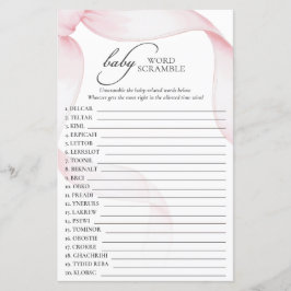 Pink Bow Baby Dusche Word Scramble Game