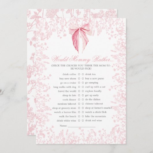 Pink-bow-Baby-Duschspiel Einladung (Vorne/Hinten)