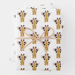 Pink Bow Baby Giraffe Gift Wrap, Wild One Geschenkpapier Set