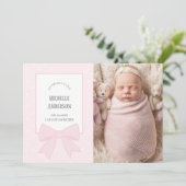 Pink Bow Baby Girl 2 Foto Geburtsankündigung Ankündigung (Stehend Vorderseite)
