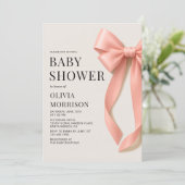 Pink Bow Baby Girl Baby Shower Einladung (Stehend Vorderseite)