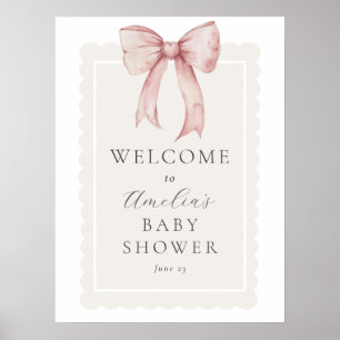 Pink Bow Baby Girl Dusche Begrüßungszeichen Poster